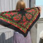 Black Ukrainian Shawl, Vintage Black Wool Floral Lovely Scarf, Russian Floral Scarf, Floral Black He