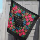 Floral Black Head Scarf, Vintage Black Wool Floral Lovely Scarf, Black Ukrainian Shawl, Russian Flor