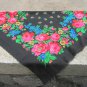 Floral Black Head Scarf, Vintage Black Wool Floral Lovely Scarf, Black Ukrainian Shawl, Russian Flor