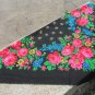 Floral Black Head Scarf, Vintage Black Wool Floral Lovely Scarf, Black Ukrainian Shawl, Russian Flor