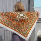 Vintage White Ukrainian Scarf, Russian Floral Scarf, russian floral scarf, head scarf, white shawl, 