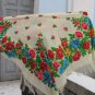 Vintage White Ukrainian shawl, Russian White Floral Scarf , Big russian floral scarf, White head sca
