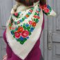 Vintage Ukrainian Shawl, White head scarf, Vintage Wool White Shawl, Russian Floral Scarf ,russian