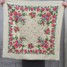 White wool head scarf, Vintage Wool White Shawl, Vintage Ukrainian Shawl, Russian Floral Scarf , Woo