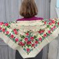 White wool head scarf, Vintage Wool White Shawl, Vintage Ukrainian Shawl, Russian Floral Scarf , Woo