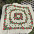 Wool Vintage Floral White Shawl, Red Flowers Ukrainian White Shawl, Russian Floral Scarf, Floral Whi