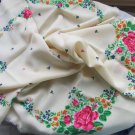 Russian Floral Scarf , White wool head scarf,  Wool russian floral scarf,  Vintage Wool White Shawl,