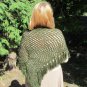 Vintage wool shawl green crochet shawl with fringes, green boho triangle shawl 1980's, vintage green