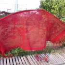 Vintage polyester shawl red crochet shawl with fringes, red boho triangle shawl 1980's, vintage red 