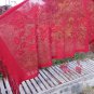Vintage polyester shawl red crochet shawl with fringes, red boho triangle shawl 1980's, vintage red