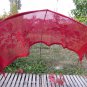 Vintage polyester shawl red crochet shawl with fringes, red boho triangle shawl 1980's, vintage red
