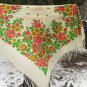 Russian Floral Scarf, white shawl, Pure Wool Rich Floral Vintage Scarf White Ukrainian, white USSR S
