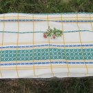 Vintage cotton tablecloth, White and green tablecloth with Ukrainians ornament, great tablecloth wit