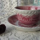 Ceramic England Teacup & Saucer White and Red Ornaments, Calssic England Tea Ceremony, Tea Cup Gift,