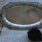 Oval Metal Tea Tray, Vintage Metal Small Tray for tea ceremony, Silver Serving Tray with hands, Salt