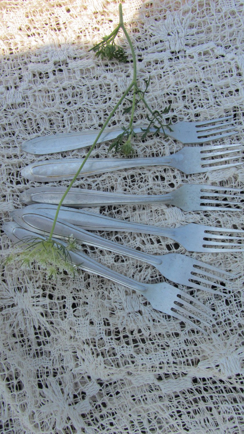 Vintage Soviet Aluminum 6 Forks Set, Six Aluminum Forks, Metal Fork Set