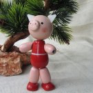 Vintage Wooden Pig Doll, Little Pink Pig Figurine, Pig in red clothes, Soviet Russian Vintage Souven