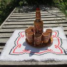 Set of 6 Vintage Wooden Drinking Cups with Carrier and bottle, Antique Home Decor, Vintage Home Deco