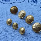 Vintage 7 Buttons Golden Color Metal Railroad Buttons, Vintage Anchor Button Set, Metal 7 military b