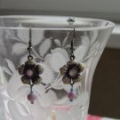 Valentines gift for her Metal Flower Earrings, AB Rhinestone Center, Vintage Clipon Earrings, 1960s 