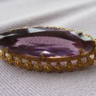Beautiful Purple Crystal Brooch in lovely Brass Setting, Vintage Purple Crystal Brooch, Big Purple G