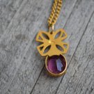 Vintage pendant with purple art glass,1950s , gold tone pendant, filigre pendant with chain, gift fo