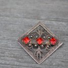 Valentine's gift Vintage rhinestones and silver square filigree brooch, nickel silver brooch, wonder