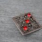 Valentine's gift Vintage rhinestones and silver square filigree brooch, nickel silver brooch, wonder