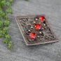 Valentine's gift Vintage rhinestones and silver square filigree brooch, nickel silver brooch, wonder