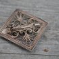 Valentine's gift Vintage rhinestones and silver square filigree brooch, nickel silver brooch, wonder