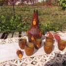 Set of 6 Vintage Wooden Covered Drinking Cups and Bottle, Antique Home Decor, Vintage Wooden Decor, 
