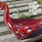 Glass Duck. Hand blown and finish multi color ducks. Clear crystal with red and white accents.