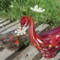 Glass Duck. Hand blown and finish multi color ducks. Clear crystal with red and white accents.