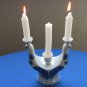 Vintage ceramic candle holder made in USSR 3 C-shape white and blue 70's decorative collectible