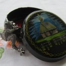 Jewerly box, Hand decorated metal box, accessories box, ukrainain floral ornament box, metal black b