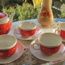 Polka dots Ceramic Tea Set for 4 persons 9 pieces, Vintage polka tea set, Lovely vintage USSR tea se