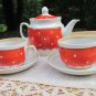Polka dots Ceramic Tea Set for 4 persons 9 pieces, Vintage polka tea set, Lovely vintage USSR tea se