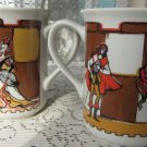 Ceramic mugs set, set of two vintage coffee cups, checkers design, checkers style tea cup, kitchen d