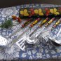 Vintage Khokhloma Kitchen Set of 6, Rustic Kitchen Set, Wooden Hand Painted Handles, Russian Folk Ar
