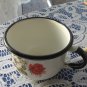 Vintage small wide enamel mug, White small enamelware, Enamel metal camping cup, Rustic wide milk mu