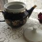 Unique Blue with Gold ornament tea pot, Ceramic tea pot, vintage blue pottery tea pot, blue teapot c