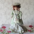 Vintage Porcelain Doll, Red heade, light green dress, 19