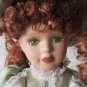Vintage Porcelain Doll, Red heade, light green dress, 19