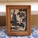 Miniature Embroidery Black Picture Landscape, Windmill Embroidery Picture, embroidery picture 4.7"" 