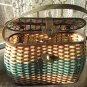 USSR Braided Basket, Vintage Case Retro, Blue-Tan Basket Container Made in USSR, Bag with lock from 