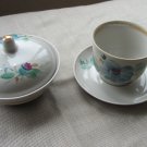 USSR Vintage Cup and Honey Pot Set from early 70's, White cup with butter pot and flowers ornaments,