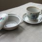 USSR Vintage Cup and Honey Pot Set from early 70's, White cup with butter pot and flowers ornaments,