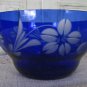 Blue Glass Vintage floral Bowl, Round Shape Blue Glass Luncheon Sandwich or Salad Plate, 54 oz Round