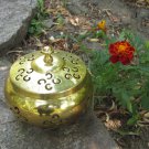 Vintage English Golden Colored Metal Lidded Pot Bowl, Trinket Jewelery Dish Basket, Midcentury metal