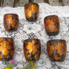 Six Medium Cups Set Vintage USSR, 6 Wooden Mugs Khokhloma, Colorful Hand Painted Wooden Russian Mugs
